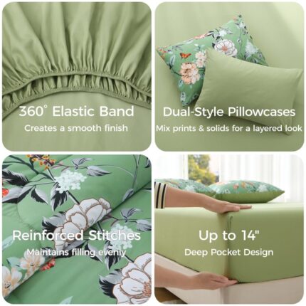 Sage Green Floral Bedding Sets - Image 8